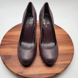 Cole Haan Women Shoes Size 5.5B Purple Leather Snake Print Round Toe Modern Pump
